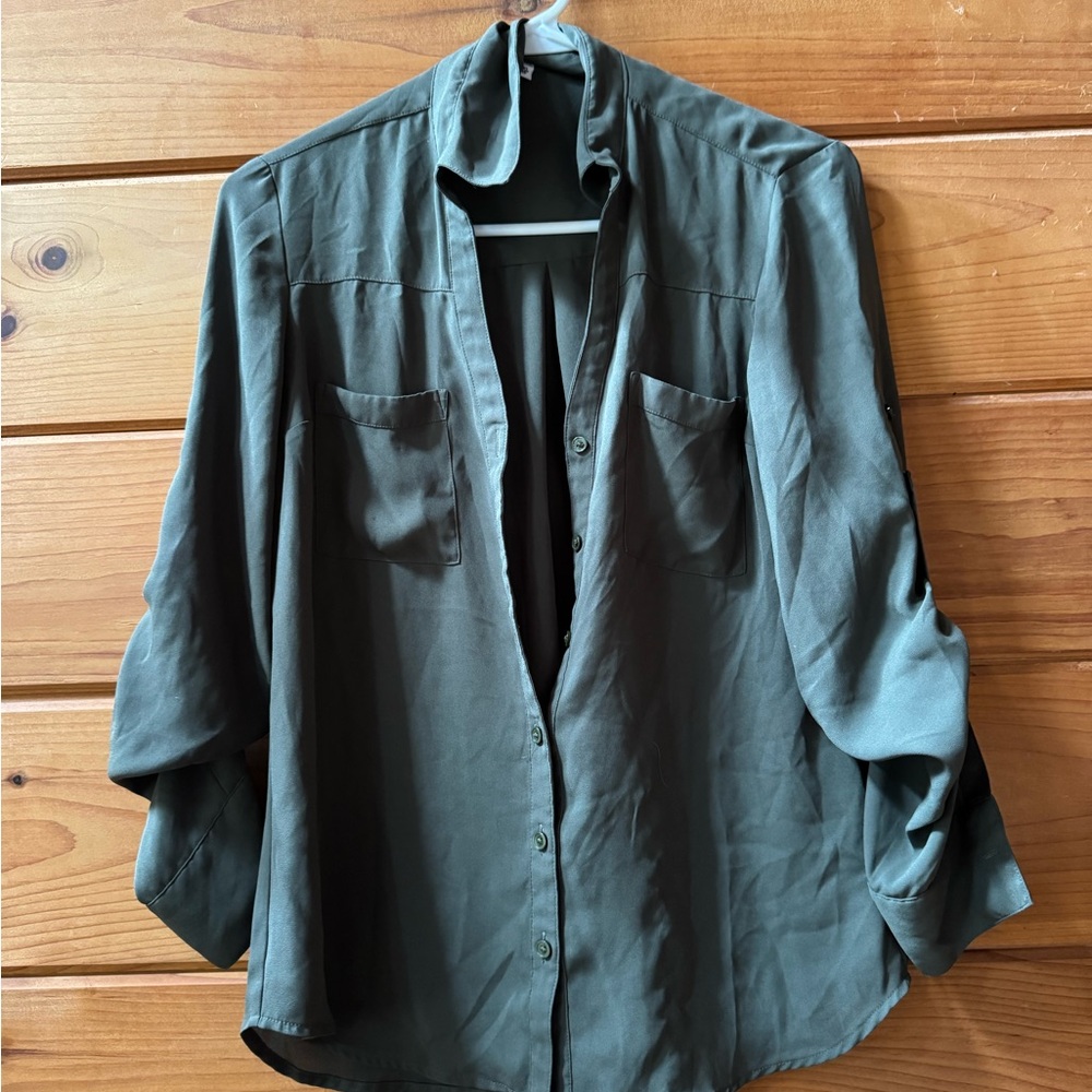 Dark Green Button-Up Portfino Blouse